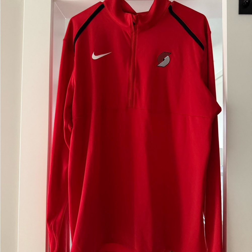 Nike Dr-Fit Red Half-Zip Sweatshirt with Portland Trailblazers Logo